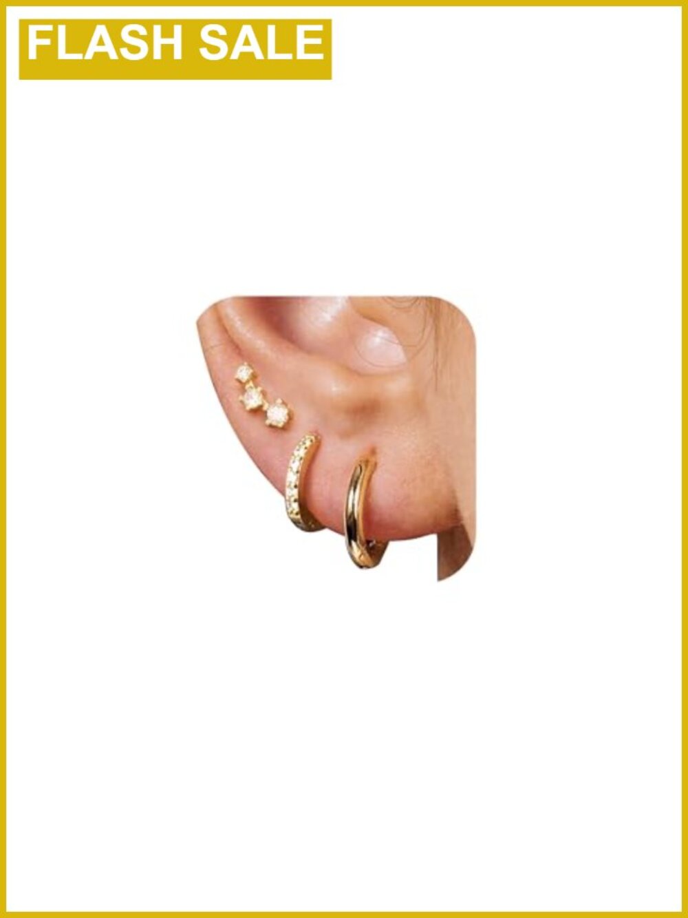 6 Pairs 14K Gold Plated Stud Earrings for Women, CZ Cartilage Stack Set